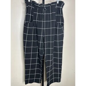 Alice XL Blue Black White Windowpane Grid‎ Paperbag Waist Wide Leg Crop Pants